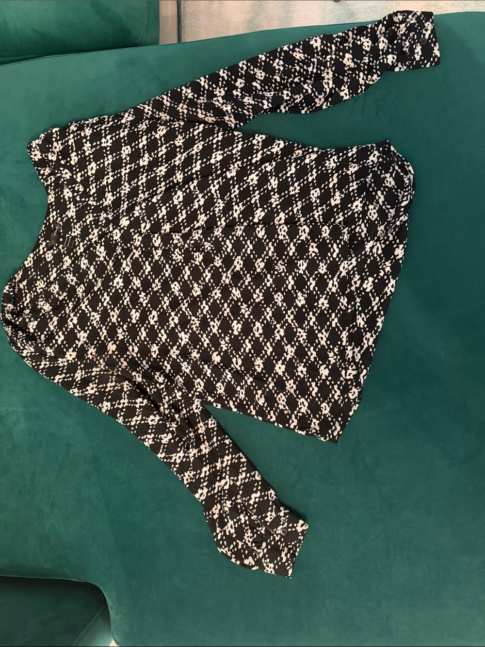 Aqua Black and White Geometric Crewneck Sweater